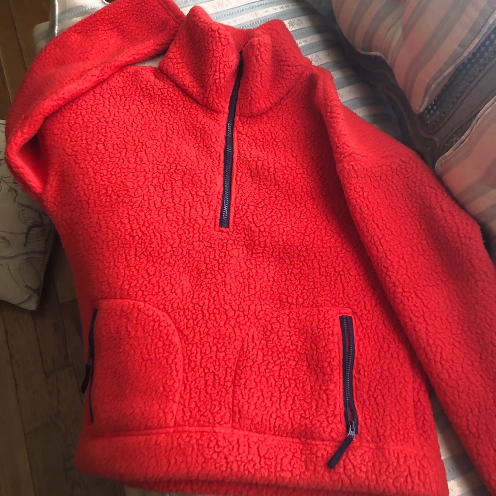 JCREW Orange Sherpa Zip three  quarter zip Sweater